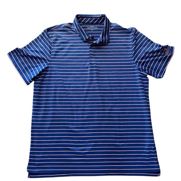 Vineyard Vines Performance Polo XL Blue Pink Pinstripe Short Sleeve CC Logo - Picture 1 of 10